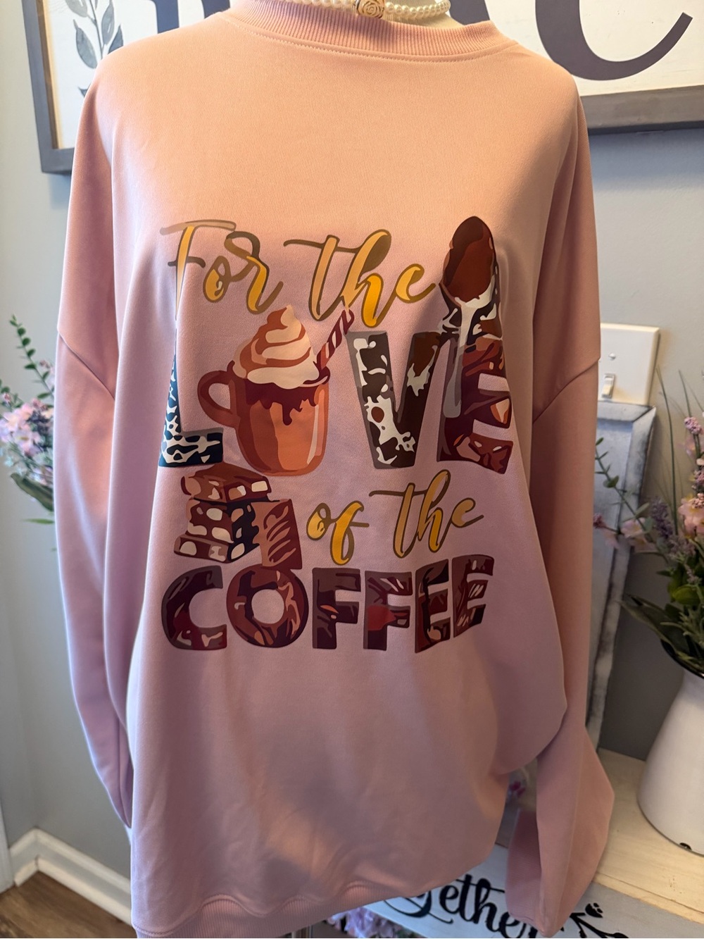 Cozy Pink 'Love of the Coffee' Graphic Sweatshirt